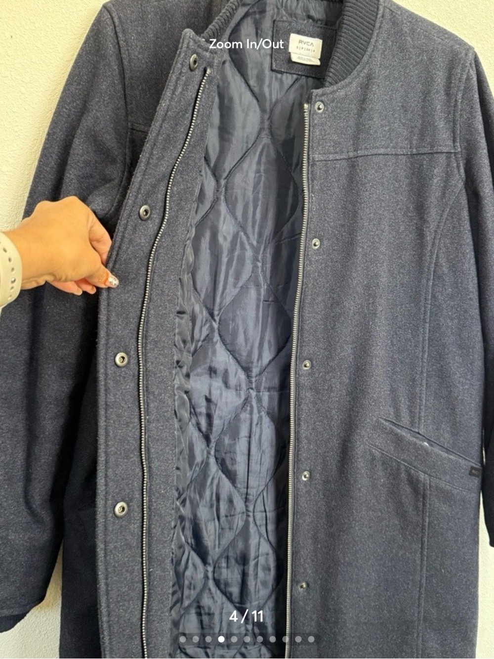 RVCA Heather Navy Wool Blend Insulated Coat Jacket Quilted Lined Size S - Picture 4 of 10